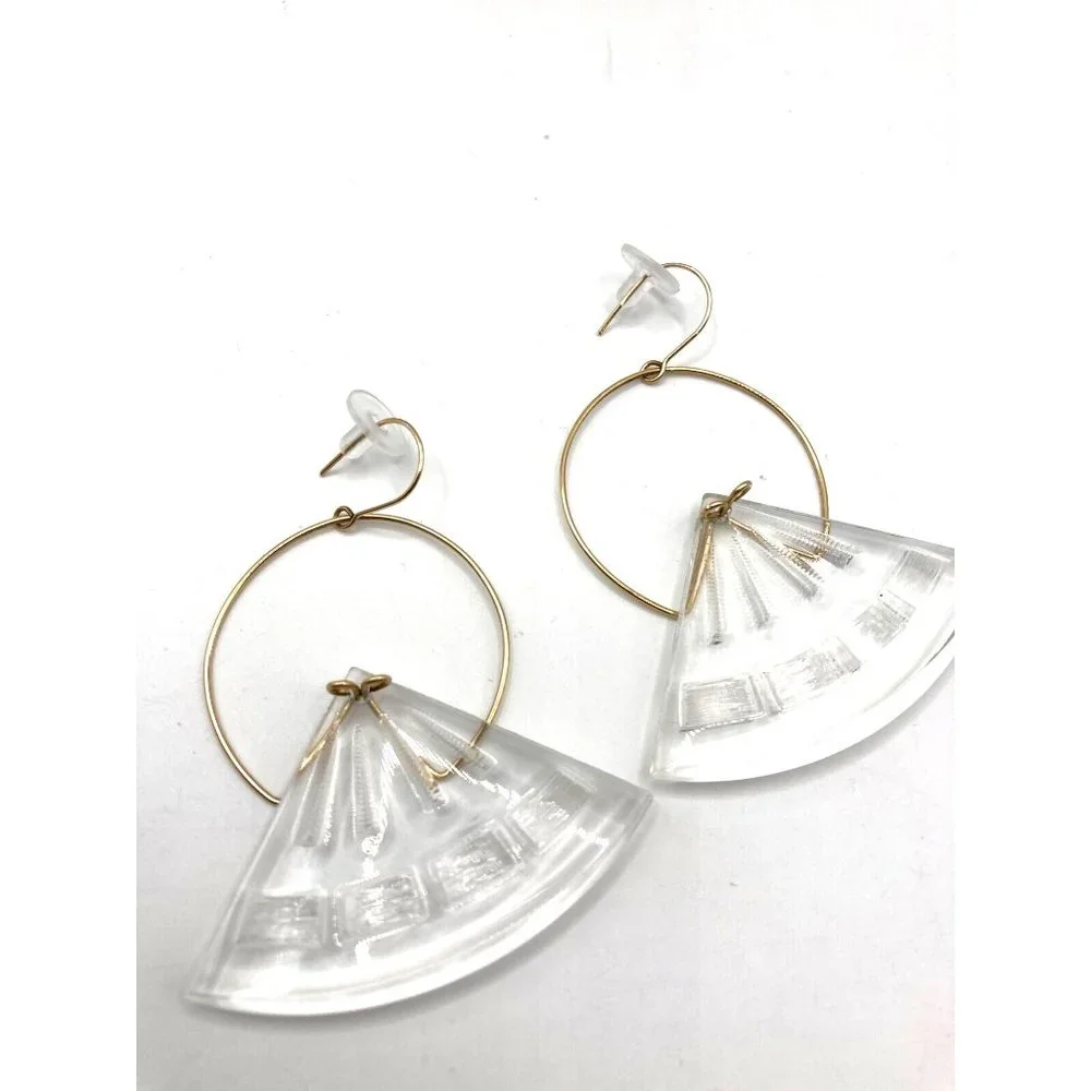 Unique Modern Earrings Drop‎ Dangle Clear Acrylic Textured Triangle 2.5